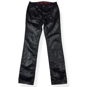 JR Alf Jeans Womens 30 Black Straight Leg Snake Print Stretch